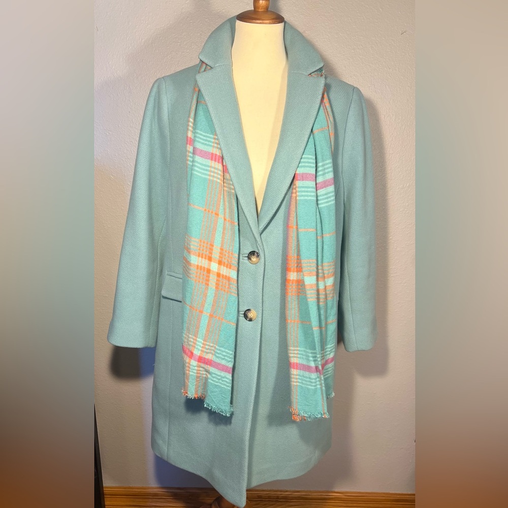 Woman’s Talbots Plus Petite Seagram Green Wool Pea Coat & Scarf